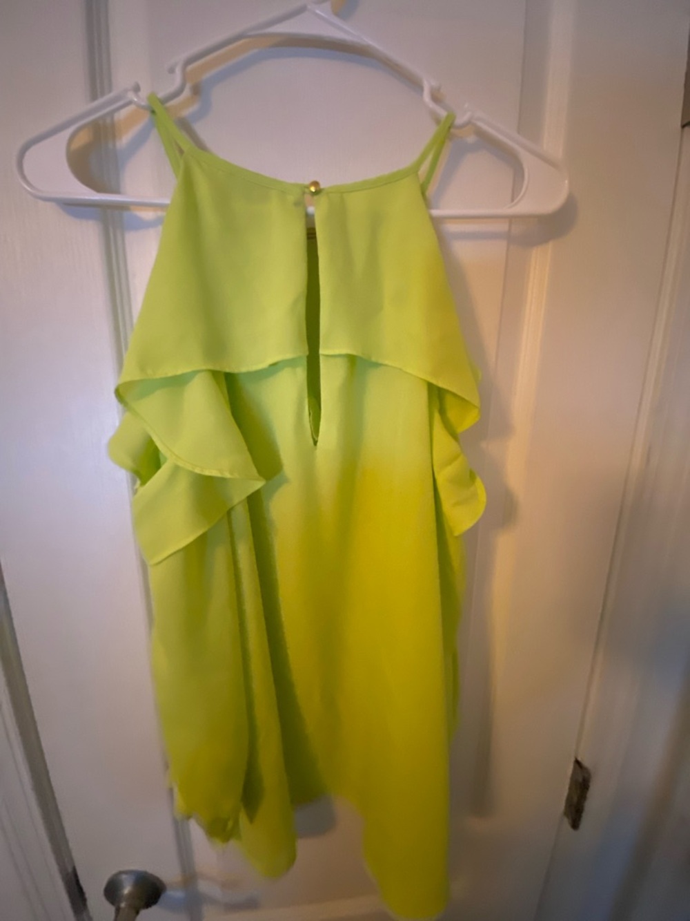 BOLD elements Neon Lime One-Shoulder Ruffle Blouse - Picture 3 of 9